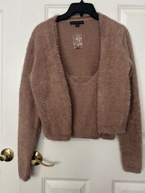 Barely There Fuzzy Cardigan & Tank Set - Mauve Blush
